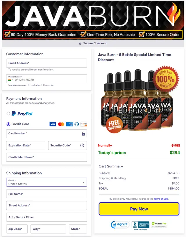 Java Burn secure checkout page preview